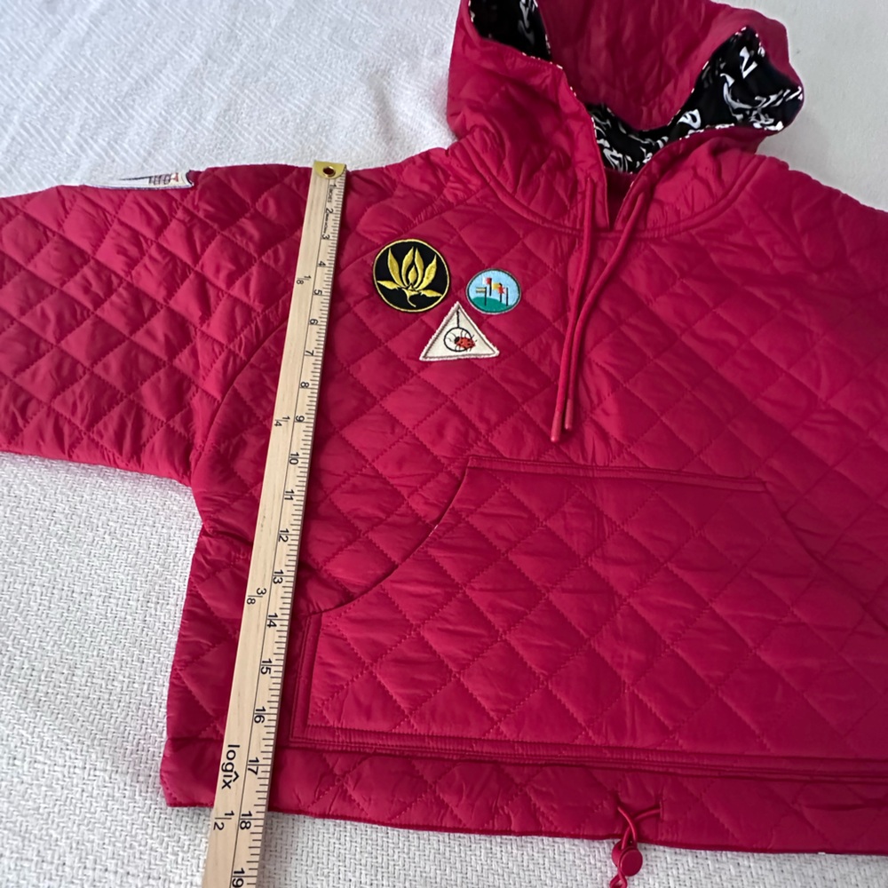 Desigual Women's Red Cropped Quilted Padded Hooded Jacket Size Small - Picture 10 of 12